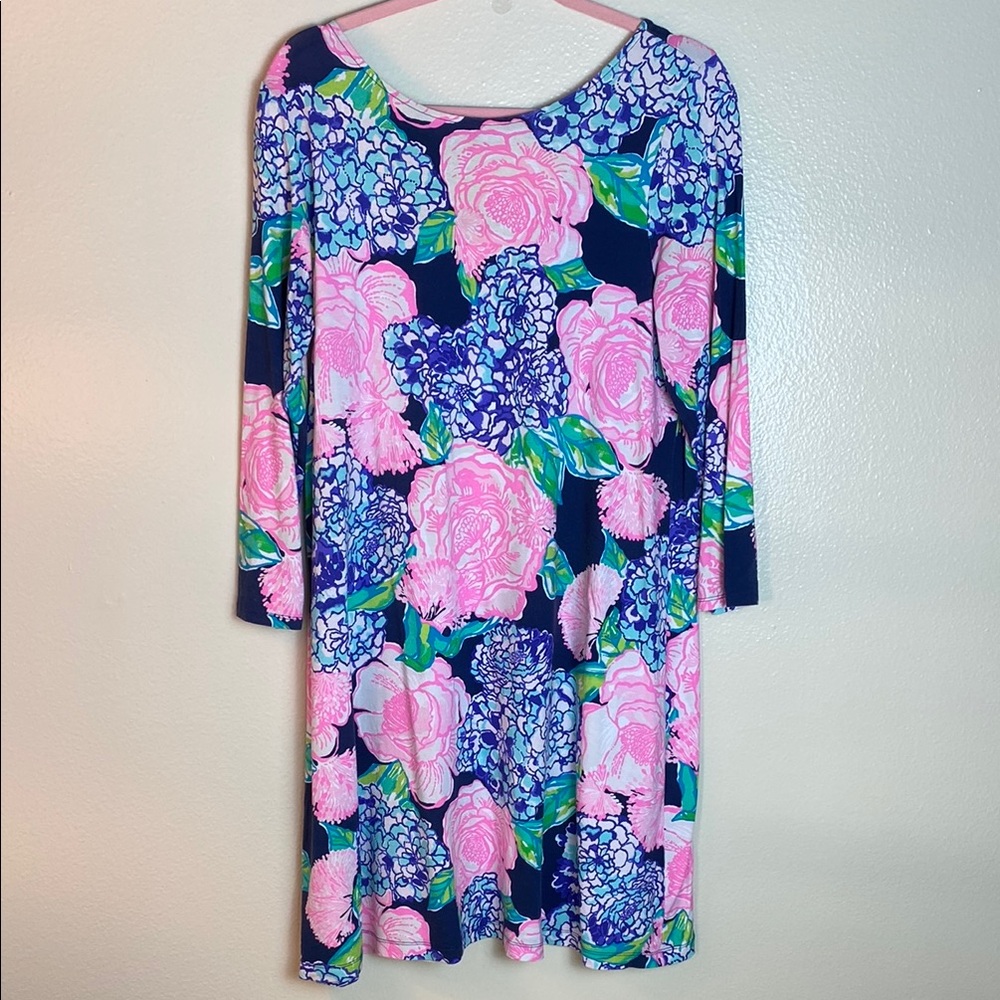 Lilly Pulitzer Pink and Blue Floral Dress L (20” P2P)